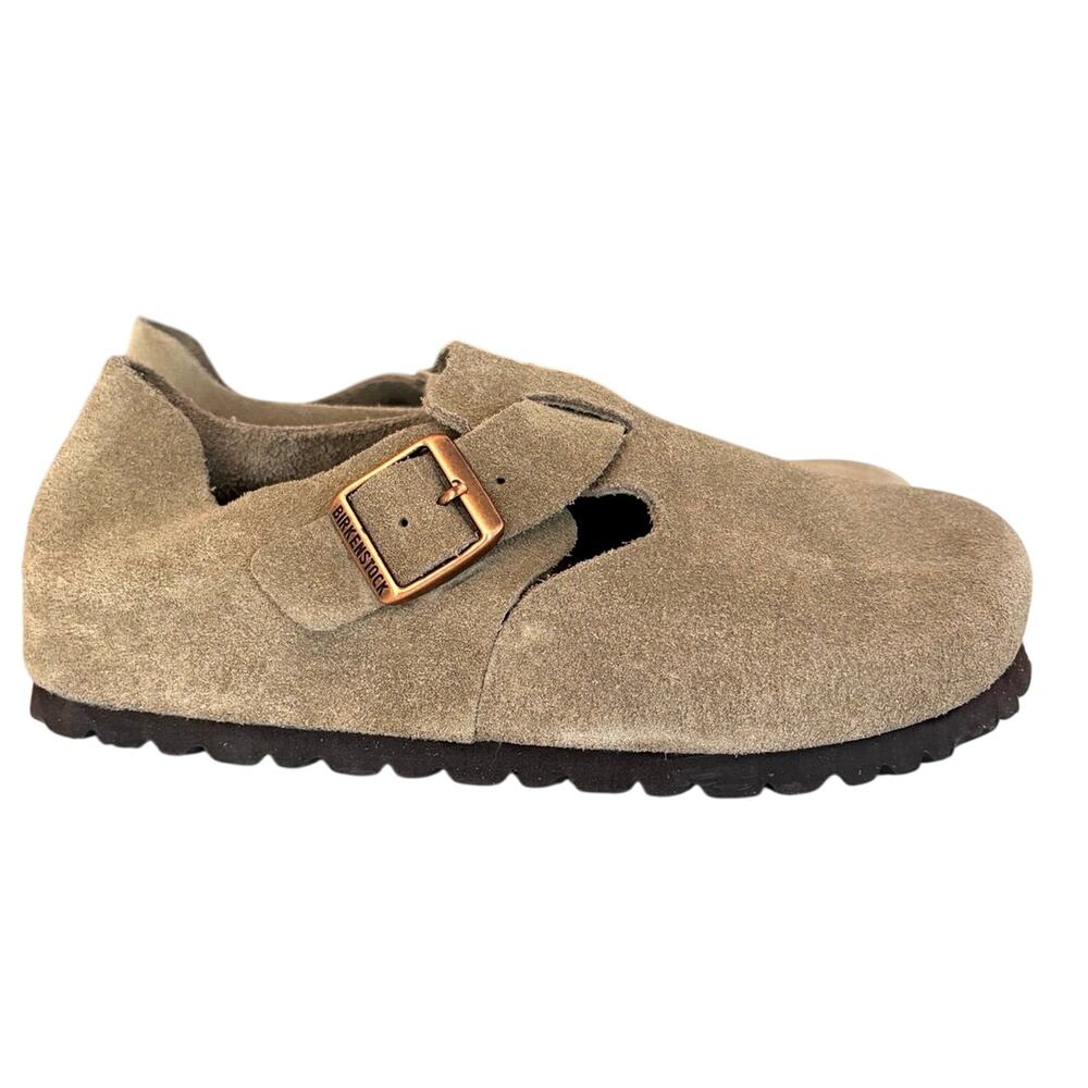 NWT Birkenstock London Suede Leather shoes sz 38 Taupe soft footbed boho fall